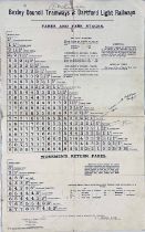 1928 Tramway paper FARECHART issued by the Bexley Council Tramways & Dartford Light Railways for the