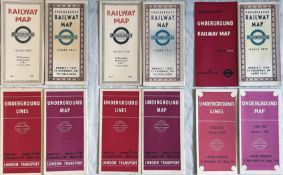 6 pairs of 1930s London Underground POCKET MAPS, each pair contains the Beck or Schleger card
