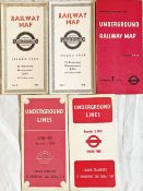 Selection (5) of 1930s/40s London Underground diagrammatic card POCKET MAPS comprising issues No 2