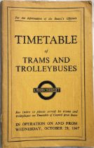 1947 London Transport Officials' TIMETABLE of Trams and Trolleybuses in operation on and from