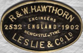 1902 Hawthorn Leslie brass LOCOMOTIVE WORKSPLATE works number 2532 which was fitted to 0-4-0ST No 17