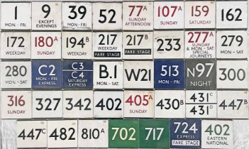 Large quantity (40) of London Transport bus stop enamel E-PLATES from across the network and with