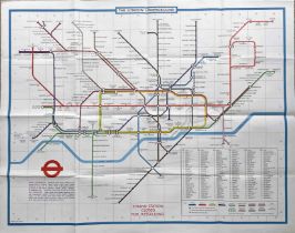 1974 (with over-printed date 'June 1973') London Underground quad-royal POSTER MAP designed by