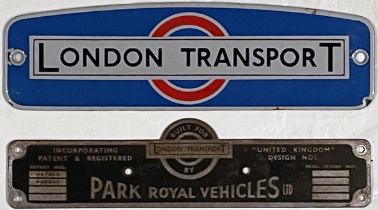 Pair of London Transport RTL/RTW PLATES comprising an enamel RADIATOR BADGE labelled on the