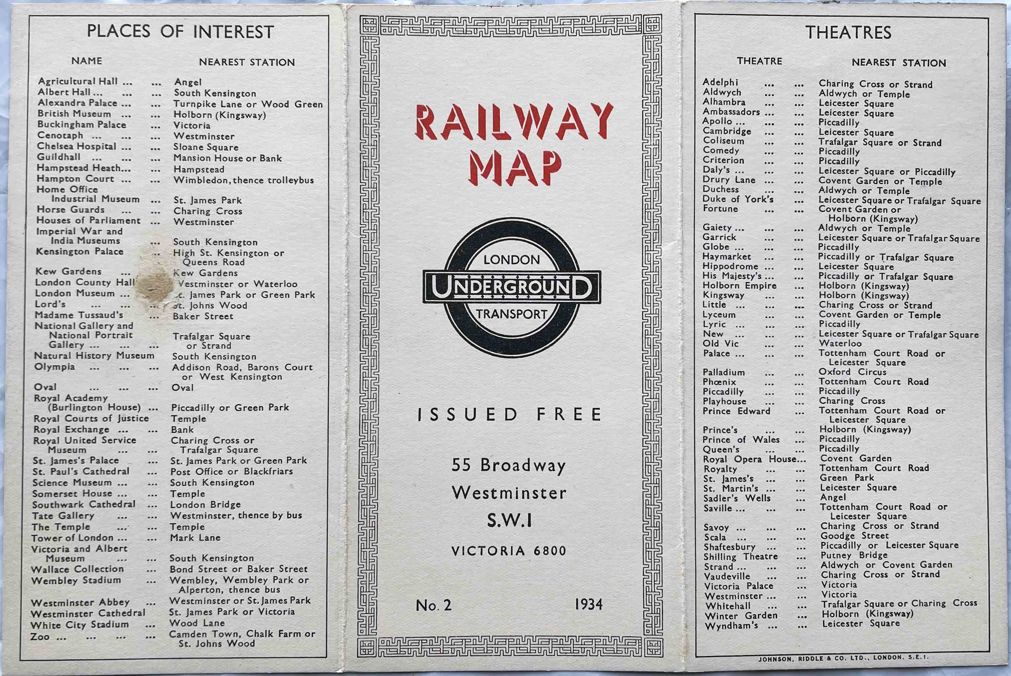 1934 London Underground diagrammatic, card POCKET MAP from the 2nd year of the Henry Beck issues. - Image 2 of 2