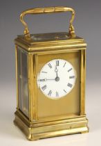 A French brass cased eight day repeating carriage clock by Drocourt, Paris, circa 1890, the 6cm