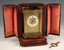 A French eight day brass cased carriage timepiece, late 19th/early 20th century, by Duverdry &