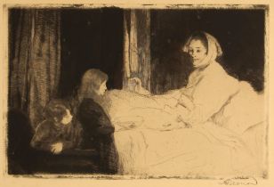 Paul Albert Besnard (French, 1849-1934), 'La Mere Malade', Drypoint etching on paper, fourth