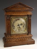 A German oak cased bracket clock, by Winterhalder and Hoffmeier, late 19th/early 20th century, the