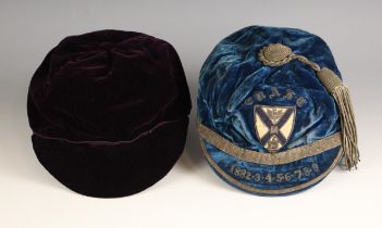 An Edinburgh University Association Football Club cap, late 19th century, the blue velvet cap