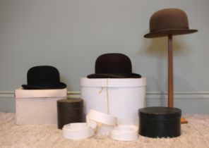 A collection Gentleman's hat and accessories, to include a brown Lock & Co. bowler, a Woodrow Derby,
