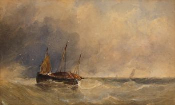 Clarkson Frederick Stanfield R.A. (British, 1793-1867), A fishing boat at sea with tall ship beyond,