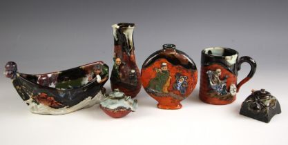 A collection of Japanese Sumida Gawa porcelain, early 20th century, to include a moon flask, a