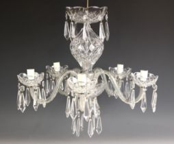 A Waterford Crystal five branch chandelier, 20th century, the five 'S' shaped branches extending
