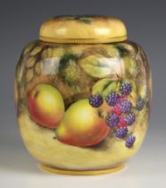 A Royal Worcester ginger jar and cover, 20th century, hand painted in the 'Fallen Fruits' pattern,