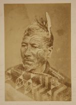 Elizabeth Pulman (1836-1900), an albumen print portrait of a Maori in traditional dress, titled in