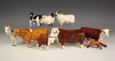 A collection of Beswick figures, 20th century and later, to include: a 'Hereford Cow', model no.
