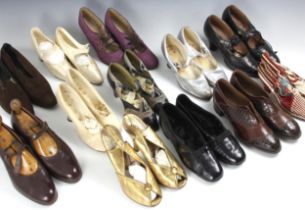 Twelve pairs of ladies shoes, predominantly mid-20th century, to include a pair of Jas.Shoolbred &