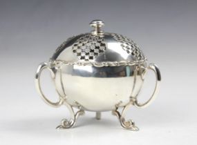 An Edwardian silver pot pourri, Deakin and Francis, Birmingham 1904, the pull off cover with five