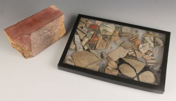 A collection of Native American pottery fragments from Acoma, Jemez, Peublo and USA, all to a glazed