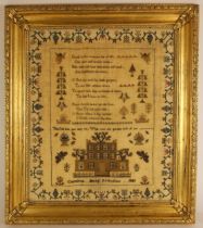 A Victorian needlepoint sampler, worked by Caroline Meap Essington and dated 1839, depicting a verse