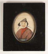 Welsh school (early 19th century), An oval half length portrait of a young girl in traditional dress