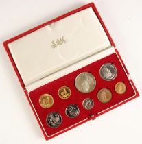 A proof South African coin set, dated 1969, with a two rand coin, a one rand coin and others, issued