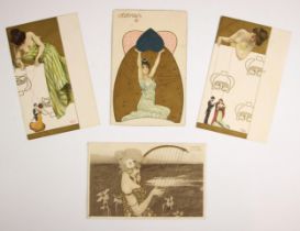 An Art Nouveau / Austrian Secessionist glamour postcard illustrated by Raphael Kirchner (Austrian,