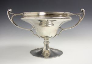 A George V silver rose bowl, Walker and Hall, Sheffield 1914, the twin handles with scroll