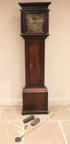 A George III oak cased eight day longcase clock, signed Thomas, Whitchurch, the flat top hood with a