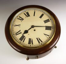 An eight day mahogany cased fusee wall clock, early 20th century, the 30cm painted dial applied with