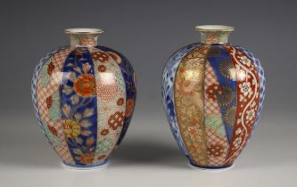 A pair of Japanese Imari porcelain vases, Meiji period (1868-1912), each of ovoid form and decorated