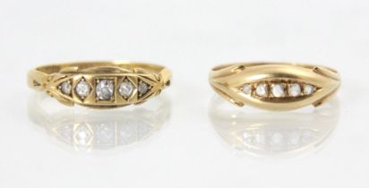 A Victorian 18ct yellow gold diamond ring, the mixed cut diamonds set within yellow metal lozenge,