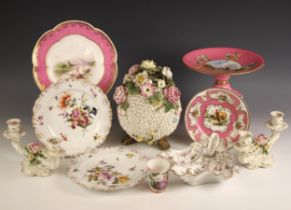 A selection of continental porcelain, 19th century and later, to include: a pair of German porcelain