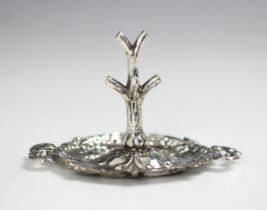 An Edwardian silver ring tree, Finnigans Ltd, Birmingham 1902, the realistically modelled 'tree'