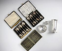 A selection of silver items, including a George VI silver posy vase, Wakely & Wheeler, London