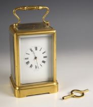 A French brass cased eight day two train repeating carriage clock, by Jules of Paris, circa 1880,