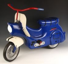 A Tri-ang 'Tri-etta' pedal scooter, 20th century, modelled on a Lambretta scooter, in blue and red
