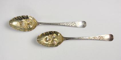 A pair of late 19th century silver berry spoons, indistinctly stamped, makers mark possibly ‘WF’ the