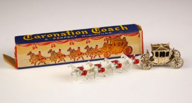 A Lesney Coronation Coach, mid 20th century, the chrome coach drawn by eight horses, stamped '