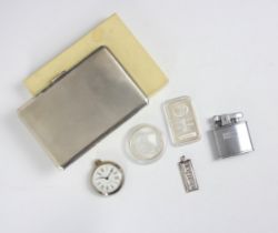 A selection of silver items, including a silver cigarette case, ‘D.Bros’ Birmingham 1947, with