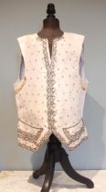 A late 18th century Gentleman's fine silk taffeta waistcoat, circa 1780-1800, embroided with