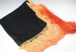 A black crepe de chine shawl, with a deep ombre fringe, 92cm sq