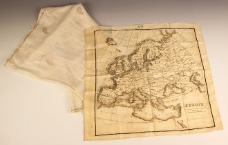 A silk map of Europe, mid to late 19th century, 48cm sq, with an ivory ground silk stole with
