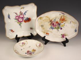 A Meissen Marcolini period square section serving dish, decorated with floral specimens with