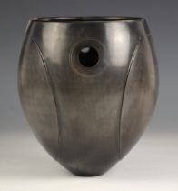 Antonia Salmon (British, b.1959), a studio pottery vase of ovoid form, the mottled grey body with