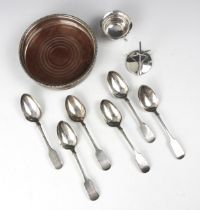 A set of six Victorian silver fiddle pattern teaspoons, Josiah Gregory, Exeter 1845, with monogram