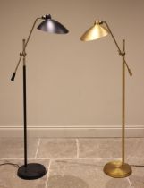 A Heal's brass finish 'Milton' adjustable floor standing reading lamp, 160cm high, along with a