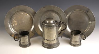 Three London pewter plates, 19th century, each with partial London touch marks to base, each 23.