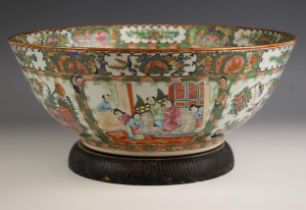 A large Chinese porcelain Canton centre bowl, late 19th century, the bowl of large proportions